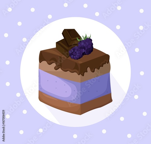 Delicious blackberry chocolate Cake collection decor Vector illustration