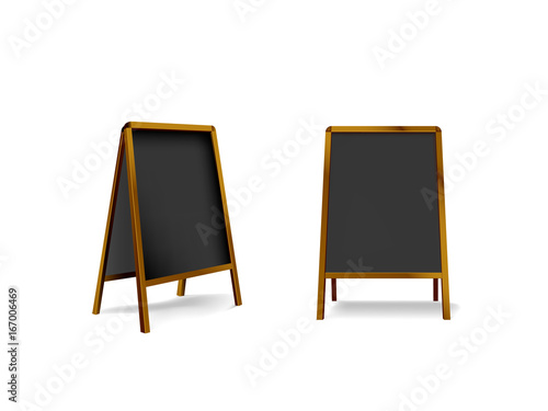 Empty outdoor indoor sidewalk wooden sign board . Stand advertising stand banner shield display. Vector Illustration Isolated On White Background.
