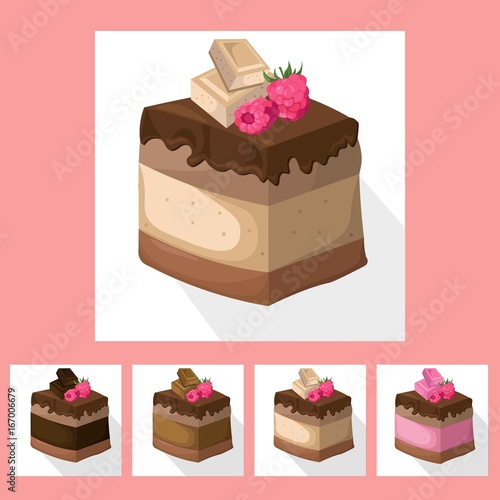 Delicious berry chocolate Cake collection decor Vector illustration