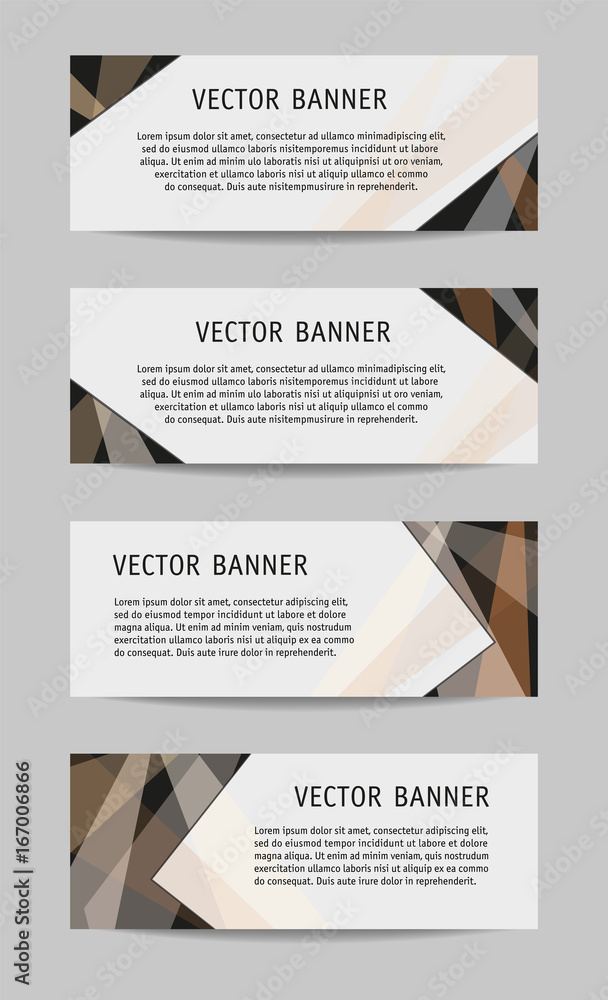 Set of four banner templates with sample text. Brown and gray classic  background. Technology abstract layout for cards, websites, advertising,  marketing, corporate style. Flat graphic. Vector EPS 10 Stock-Vektorgrafik  | Adobe Stock