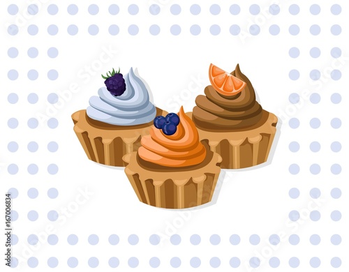 Delicious chocolate tartlet collection decor Vector illustration Retro style