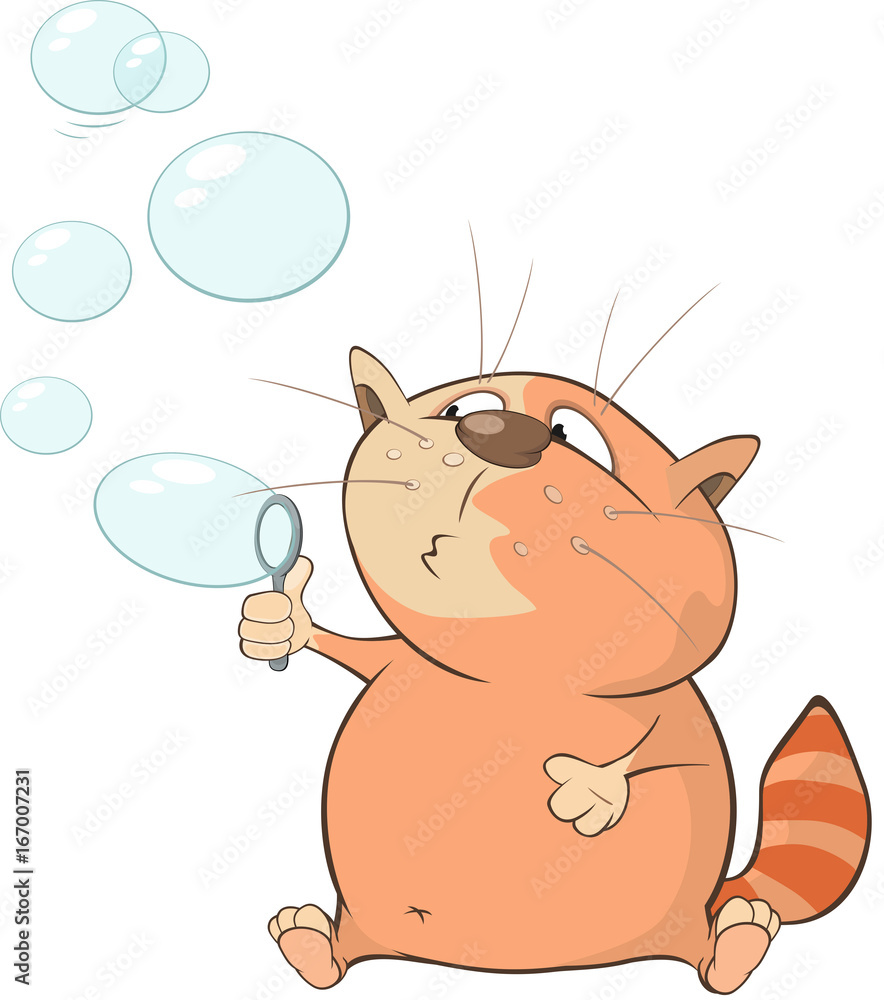 Illustration of a Cute Cat Blowing Bubbles. Cartoon Character Stock Vector  | Adobe Stock