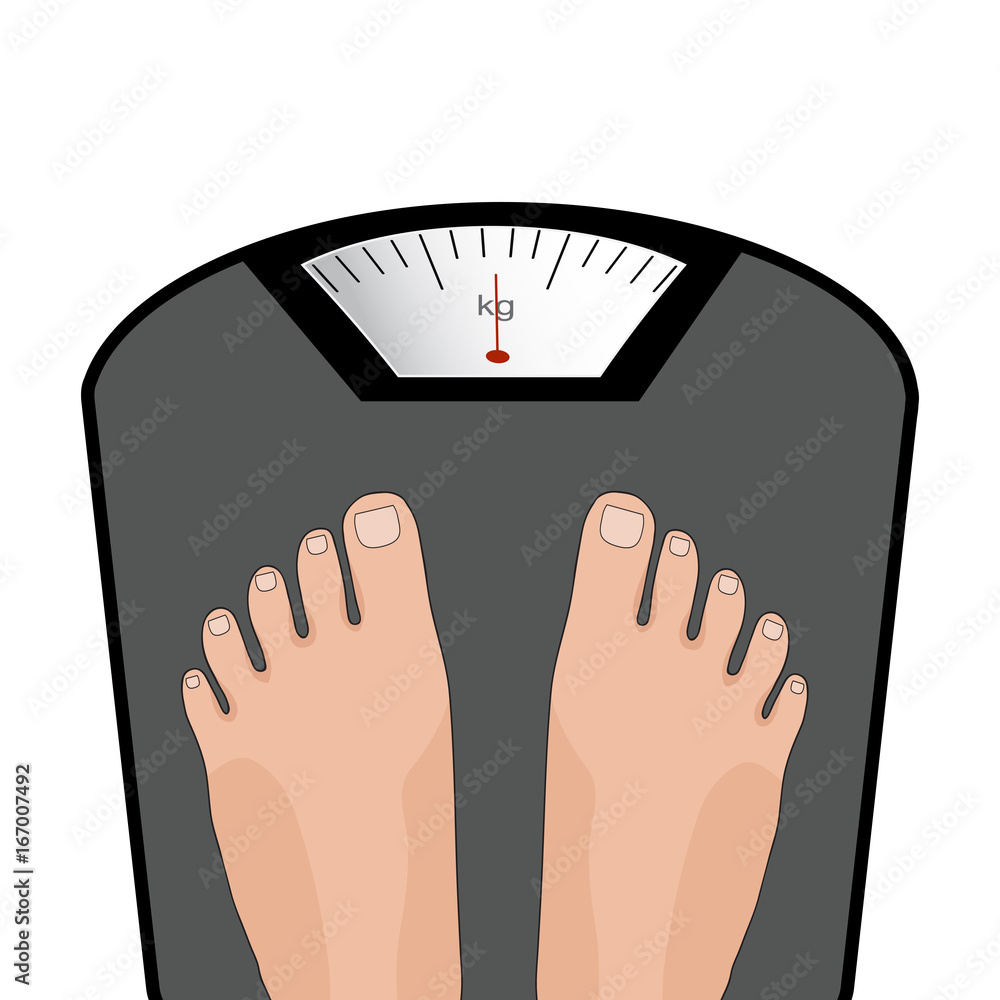Weight scales and people weighing yes and no Stock Vector by