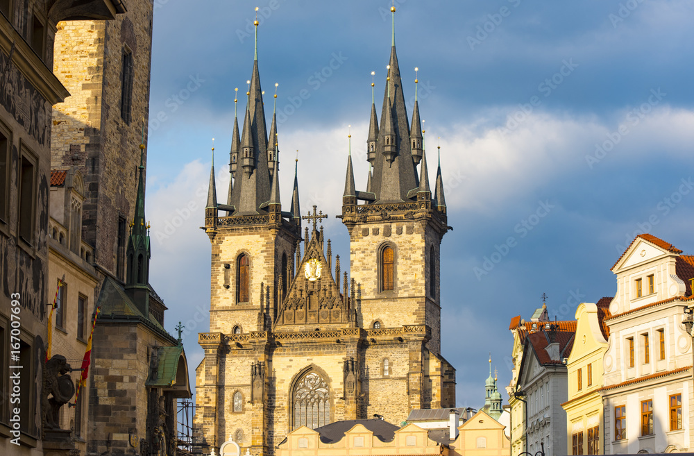 Town Square in Prague and the main church, Czech Republic