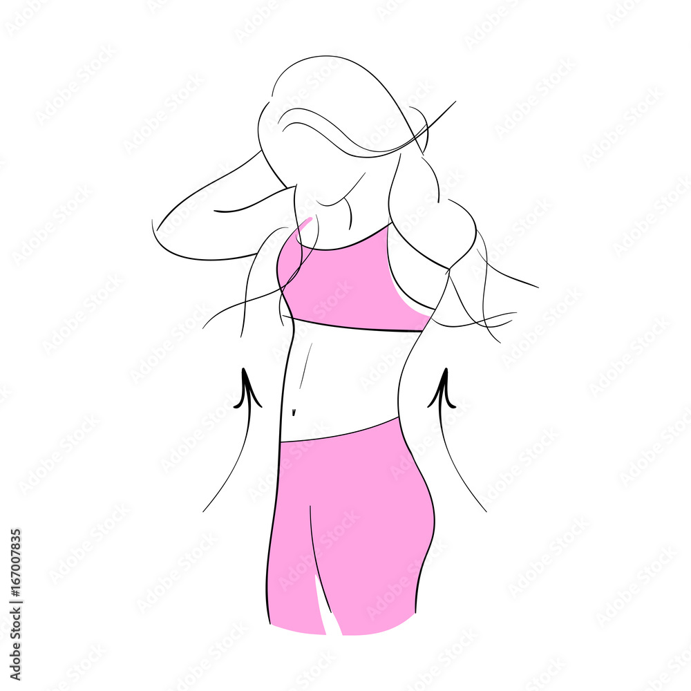 Hand drawn vector. Concept slimming symbol weight loss. Silhouette of sport girl with slender figure Hand drawn vector. Concept slimming symbol weight loss. Silhouette of sport girl with slender figure
