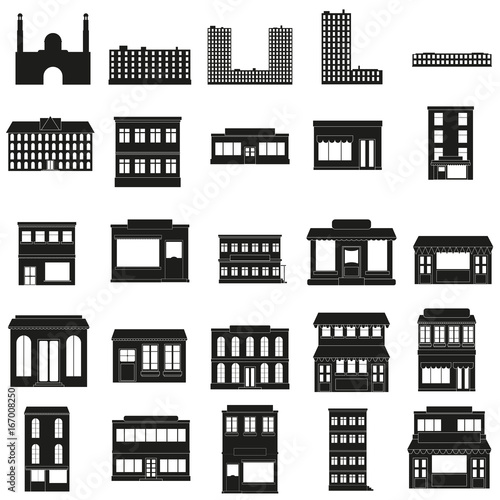 Black Buildings Vector web icons set.