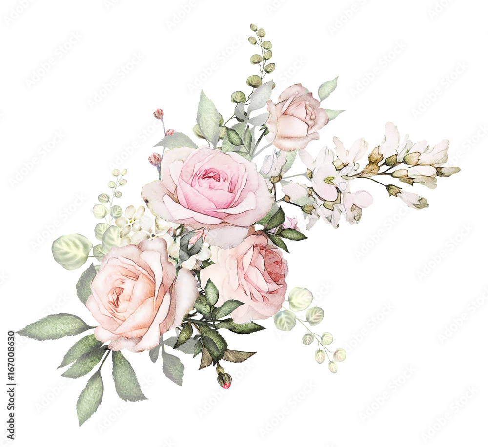 watercolor flowers arrangements. floral illustration. composition of