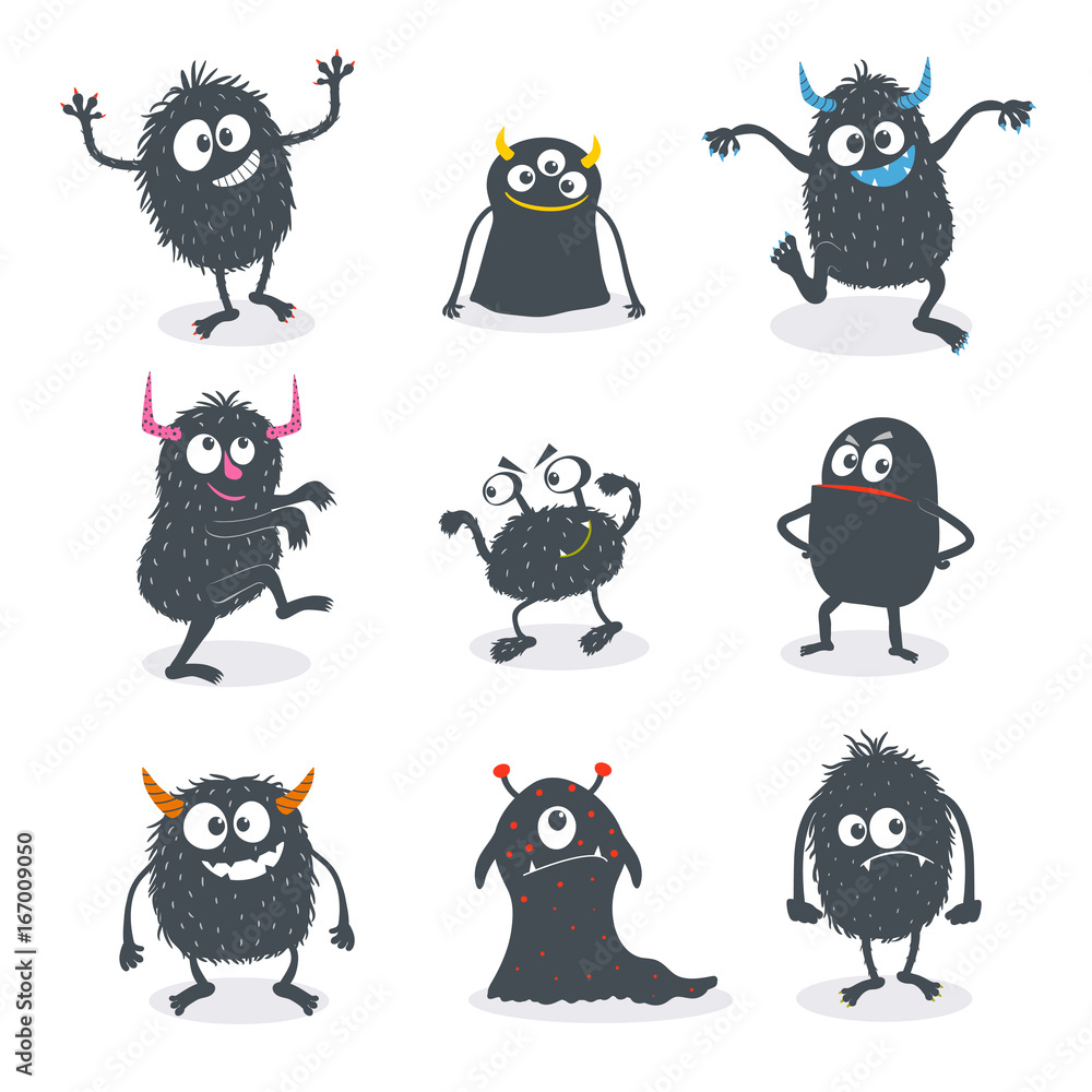 Cute cartoon monsters set Cute cartoon monsters set