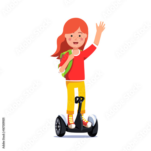 Girl riding a self-balancing gyroboard scooter