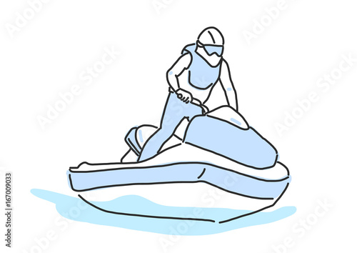 Jet ski. line drawing. hand drawn. vector illustration.