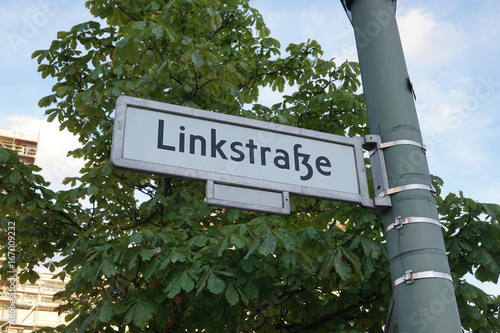 Photography Linkstraße street sign in Berlin, Germany