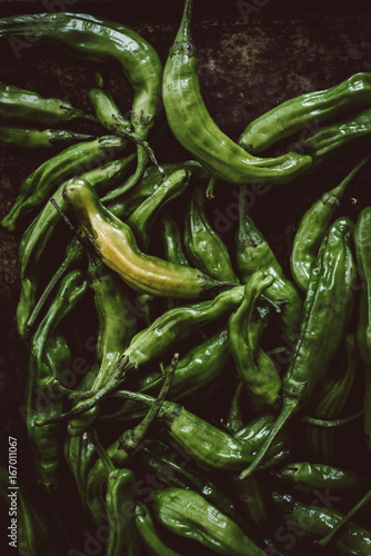 Green shishito peppers