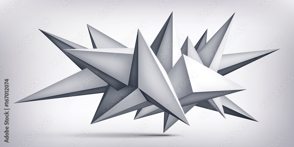 Volume geometric shape, 3d levitation crystal, creative low polygons object, vector design origami form Volume geometric shape, 3d levitation crystal, creative low polygons object, vector design origami form