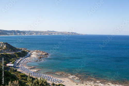 Famous nudist beach in Faliraki. Top view of the beach in Rhodes. Popular beach on the island. © Szymon Kaczmarczyk