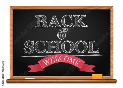 Back to school background. Black chalkboard. Chalk on a blackboard. Welcome. Back to school. Vector illustration