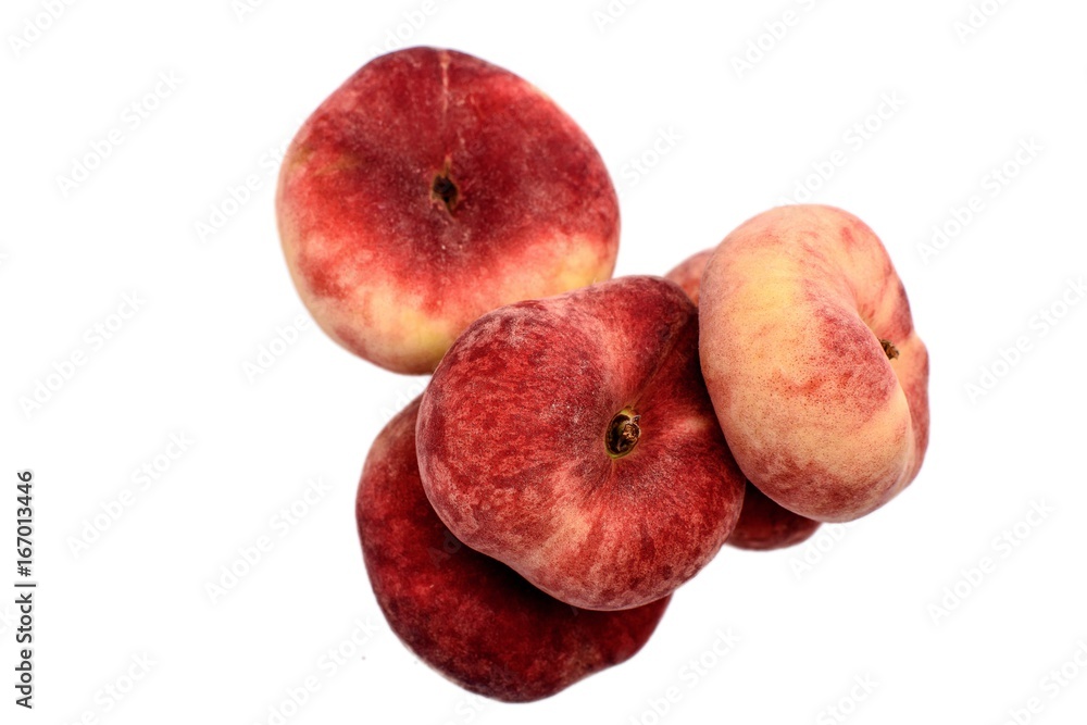 Sweet sweet flat peaches isolated on white background Sweet sweet flat peaches isolated on white background