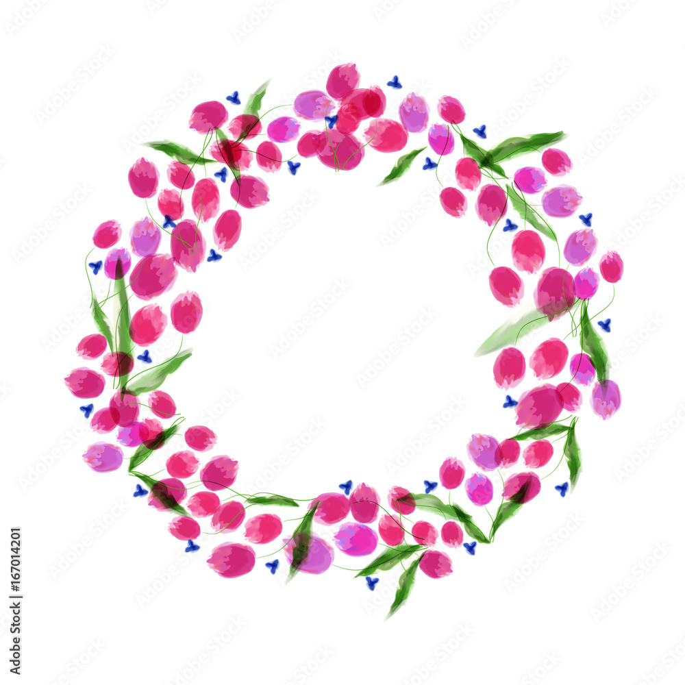 Frame of watercolor flowers made in vector. Hand drawn Style