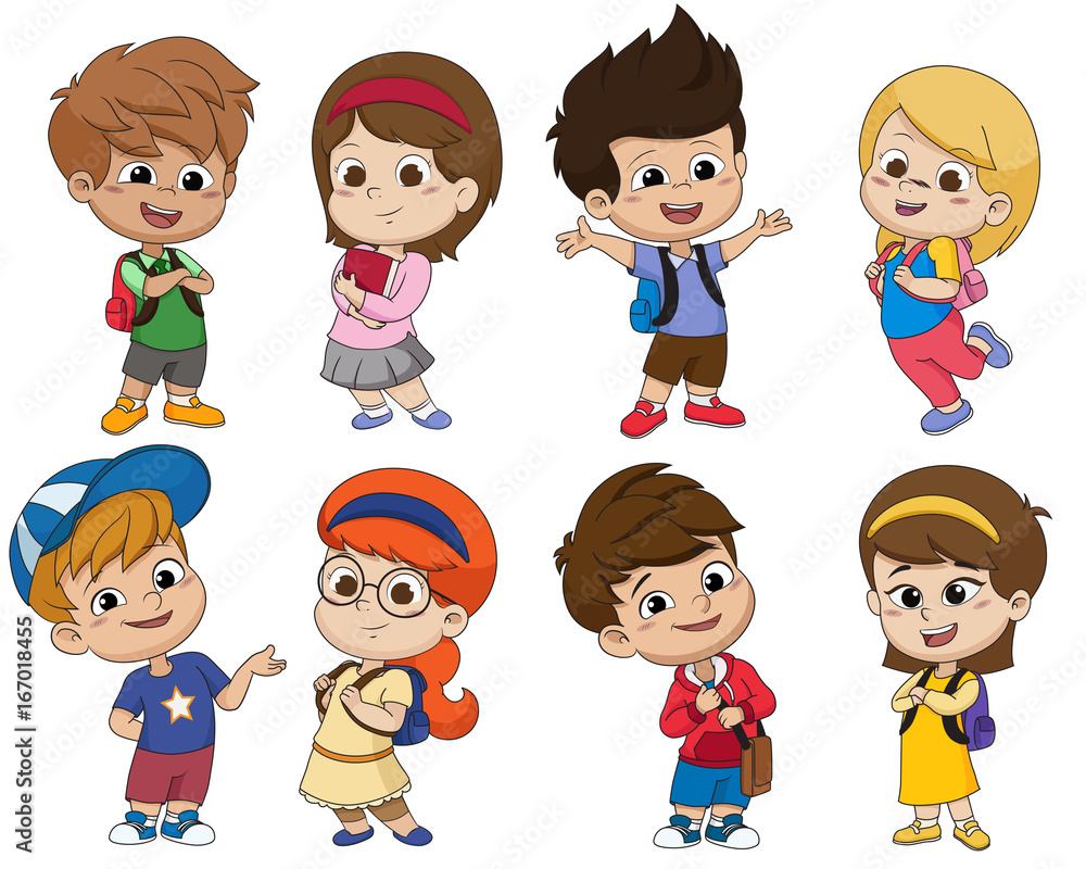 Fotografie Back to school. Cute kids standing with different pose.