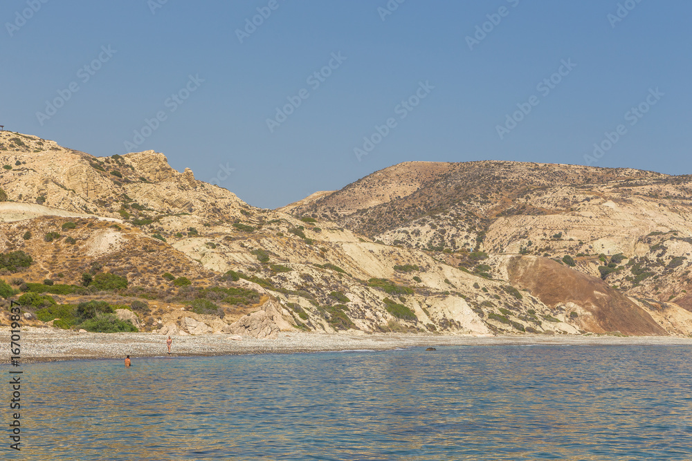 View of the coast in the area a legendary rock the Petra tou Romiou, Aphrodite's Rock, Cyprus