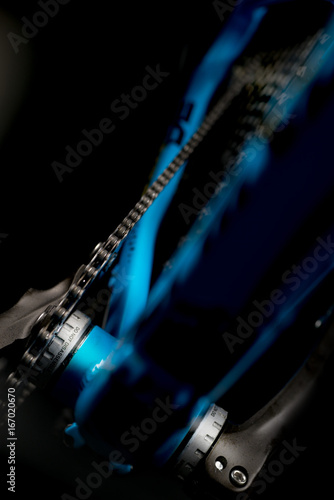 mountain bicycle photography in studio, bike parts, chain detail