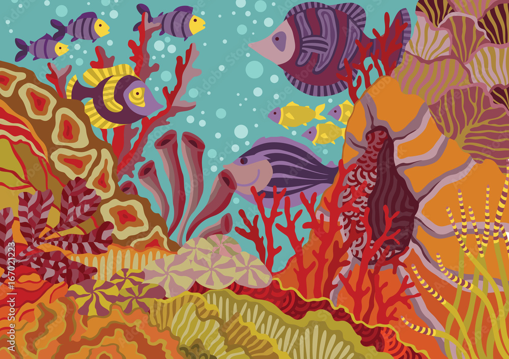 Fototapeta premium Colorful coral reef vector illustration