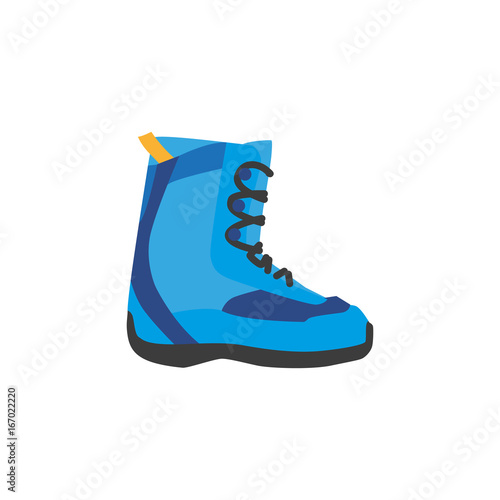 vector snowboarding boots flat icon. Isolated illustration on a white background. Snowboard, ski winter activity equipment, tools object design.