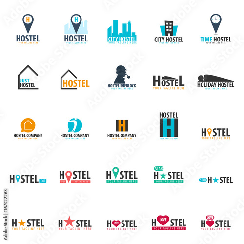 Hostel logo. Hotel logo. Travel rest place. Vector illustration.