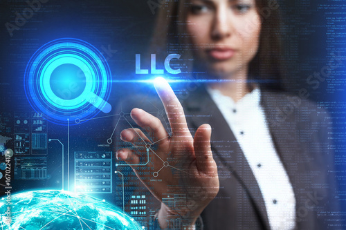 The concept of business, technology, the Internet and the network. A young entrepreneur working on a virtual screen of the future and sees the inscription: LLC