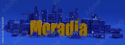 Moradia lettering, city in 3d render image