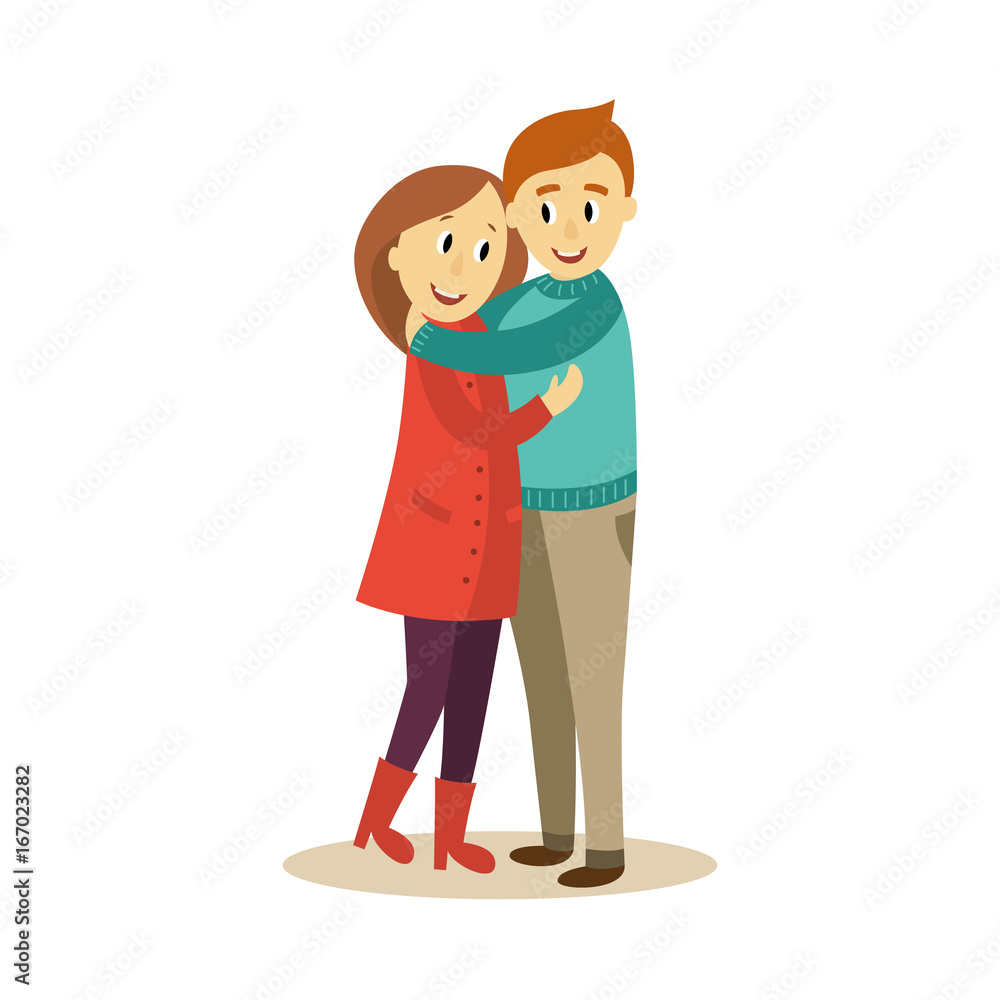vector adult couple hugging. Flat cartoon isolated illustration on a white  background. Adult man and woman emracing each other happily. Happy family  hugs concept Stock Vector | Adobe Stock