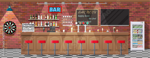 Interior of pub, cafe or bar.