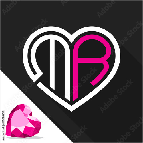 Icon logo heart shape with combination of initials letter M & R
