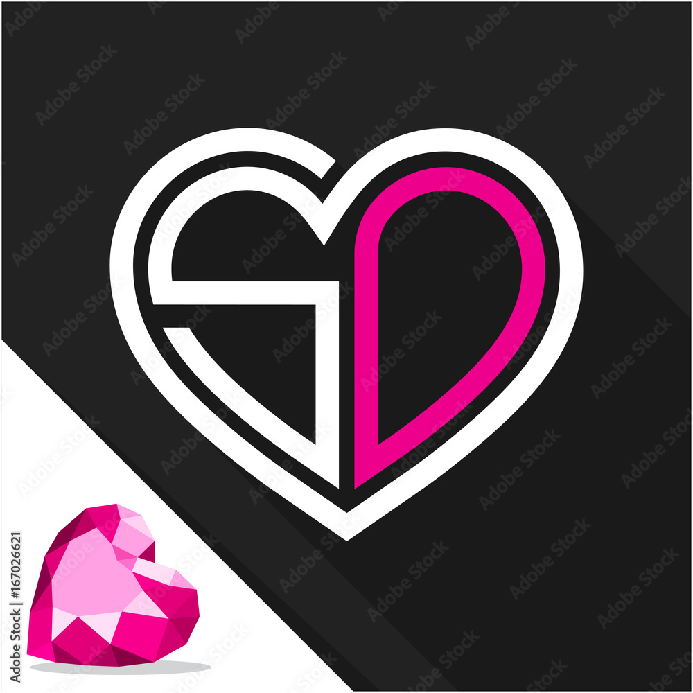 Icon logo heart shape with combination of initials letter S & D ...