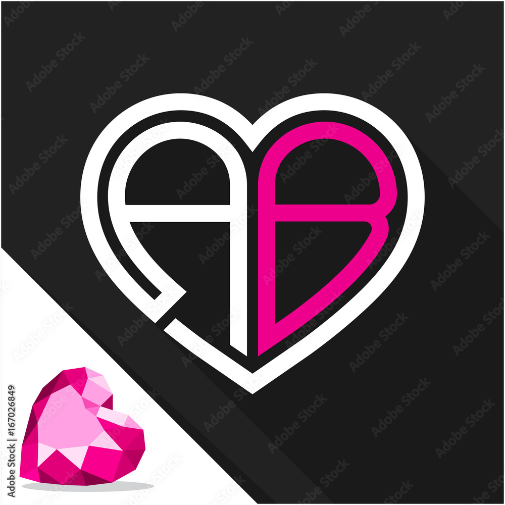 Icon logo heart shape with combination of initials letter A & B Icon logo heart shape with combination of initials letter A & B