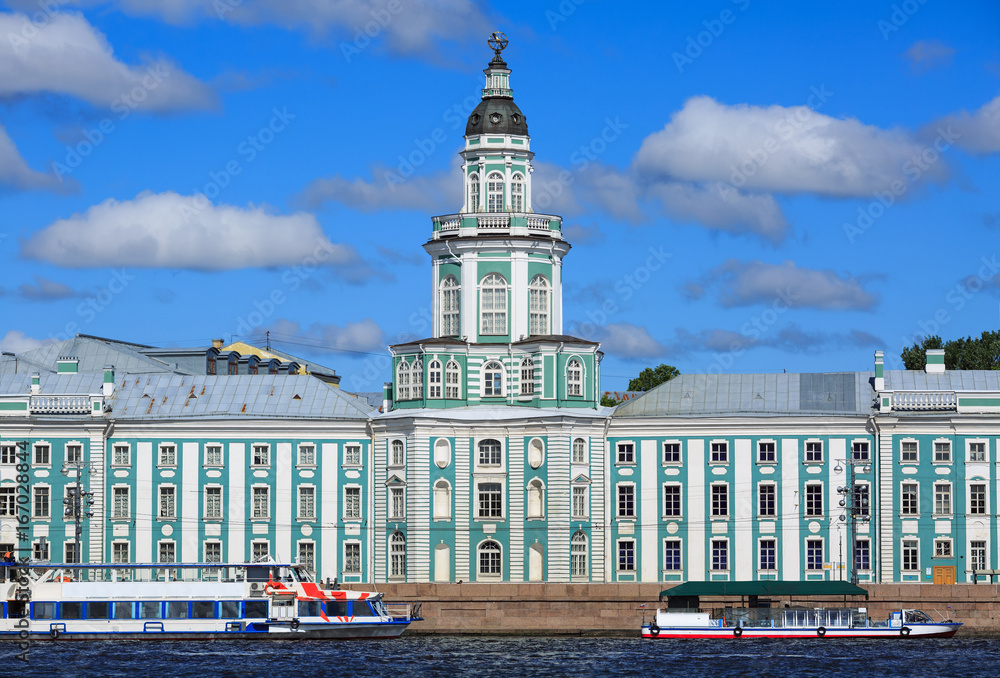 Kunstkamera museum across Neva river in summer. St Petersburg, Russia