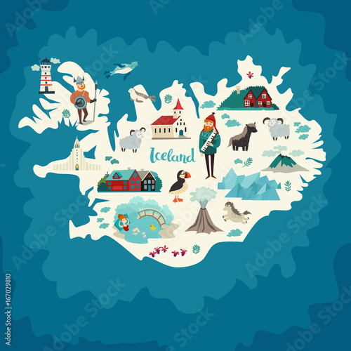 Obraz na plátně Iceland map landmarks