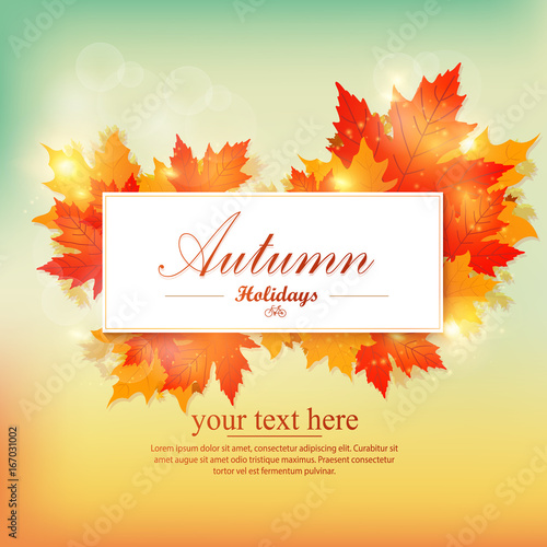 Collection of autumn sale and other typography flyer template with lettering. Bright fall leaves. Poster, card, label, banner design set. Vector