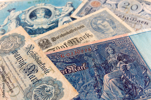 Old banknotes of the German bank of the period of the Second Reich photo