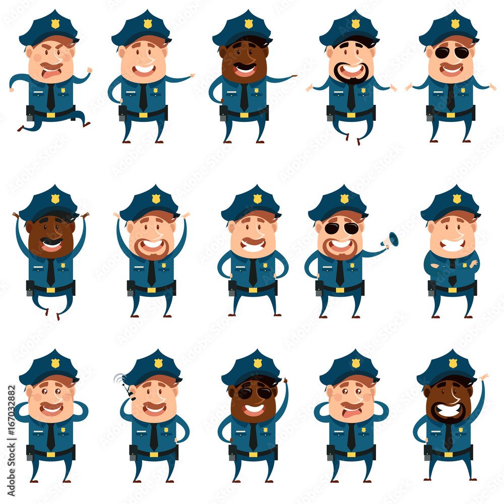 Set of flat police men icons