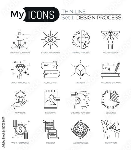 Modern thin line icons set of design process.