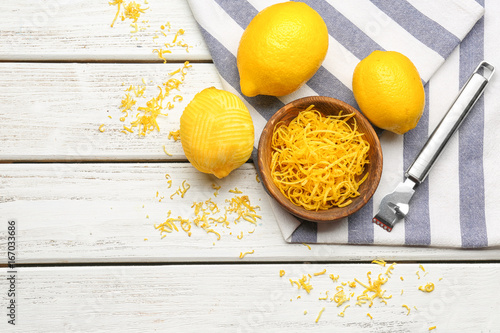 Composition with lemons, zest and special tool on table