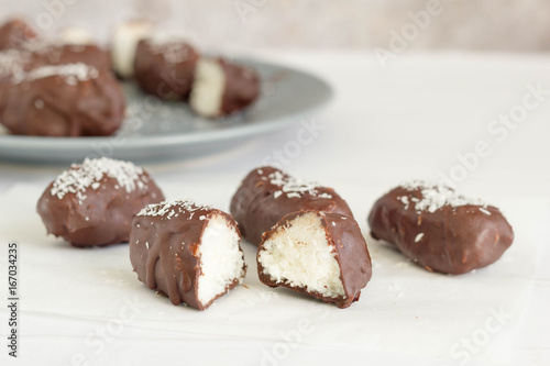 Homemade coconut chocolate praline