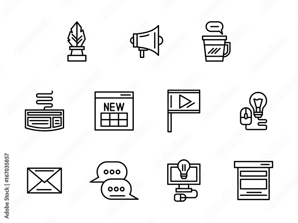 Web blog black line vector icons set