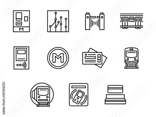City subway black line vector icons set