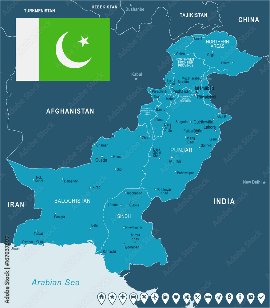 Pakistan - map and flag illustration