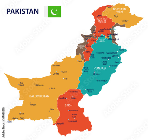 Pakistan - map and flag – illustration