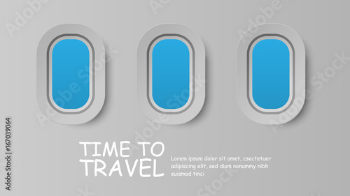 Windows plane flat design with tim to travel text, Web banner template vector illustration