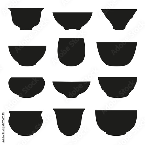 Isolated chinese tea cup silhouette vector set. Abstract design logo.