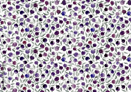 Seamless pattern with hand painted black, blue and purple currants Fototapet