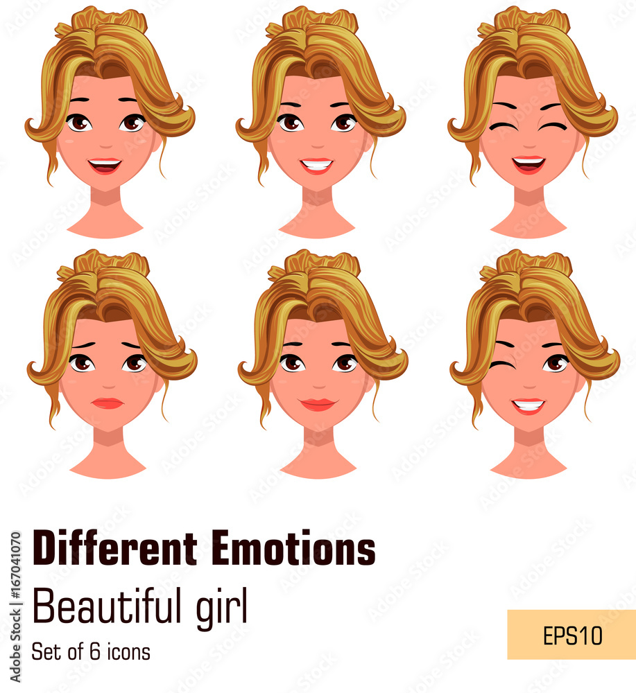 Woman with different face expressions. Young attractive blonde girl with various emotions Woman with different face expressions. Young attractive blonde girl with various emotions